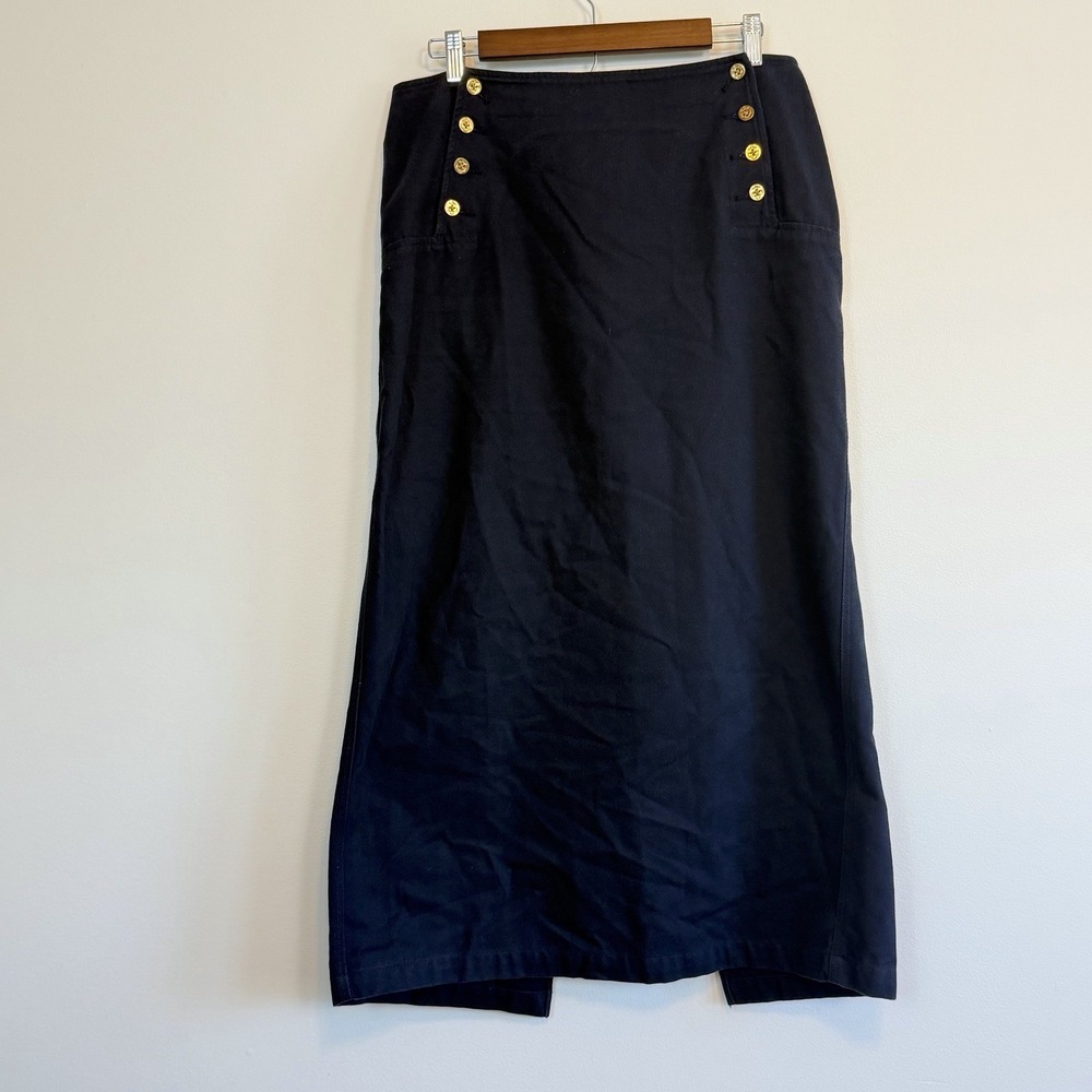 Lauren Ralph Lauren Long Navy Blue Sailor Skirt Gold Anchor Buttons Lace Up 12